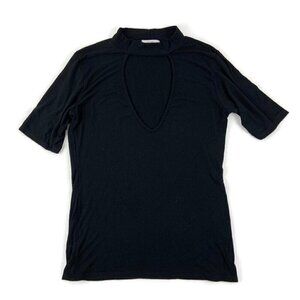 Acemi Womens T Shirt Short Sleeve Front Cutout Black See Measurements
